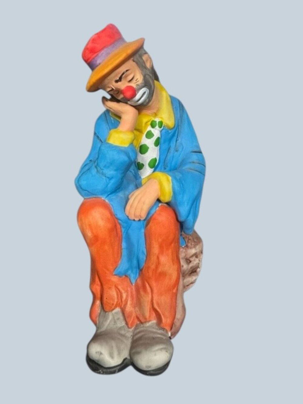 Emmett Kelly Jr Flambro Sad Clown Figurine Blue Coat Vintage Taiwan 7”